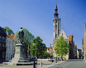Bruge Prints: Poorters Loge and Jean van Eyck statue, Bruges, Belgium