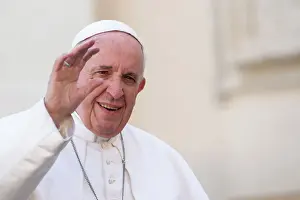 Adults Prints: Pope Francis leaving on his Popemobile after his weekly general audience in St