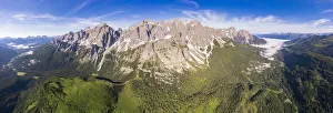 Mountain Ranges Prints: Popera group, Cima Undici, Croda Rossa di Sesto, Passo di Monte Croce, aerial view