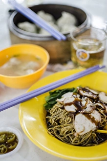 Lunch Prints: Pork noodles (mee), served with pickled chillies