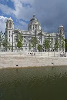 The Port of Liverpool Building, one of the Three Graces, as seen from the new Leeds Liverpool Canal link, Liverpool