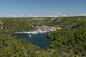 Croatian Culture Prints: Port of Skradin and boats, Croatia, Europe