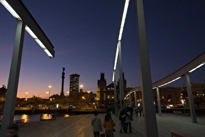 Images Dated 20th November 2008: Port Vell at dusk with Columbus monument in the background, Barcelona, Catalonia