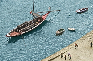 Barge Prints: Port wine barges on the Douro River, Oporto, Portugal, Europe