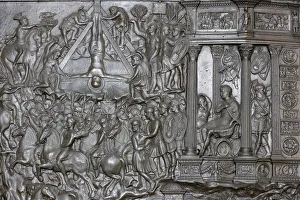 Vatican Prints: Detail of a portal of the Crucifixion of St. Peter, front entrance door of St