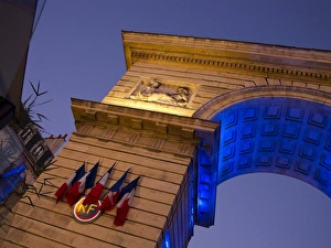 National Flag Prints: Porte Guillaume triumphal arch, detail at night, Dijon, Burgundy, France, Europe