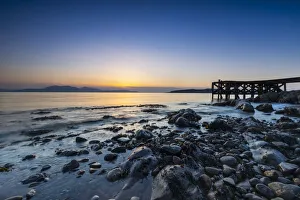 North Ayrshire Prints: Portencross Beach and pier, Isle of Arran in background
