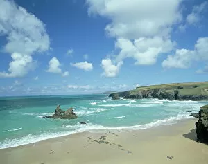 Natural Phenomena Collection: Porthcothan Bay with Trevose Head in background, Cornwall, England, United Kingdom