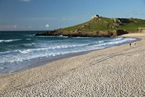 Chapel Prints: Porthmeor beach and St. Nicholas chapel, St. Ives, Cornwall, England, United Kingdom
