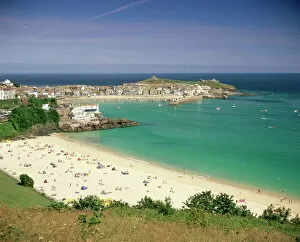 Sea Scape Collection: Porthminster beach and harbour, St. Ives, Cornwall, England, United Kingdom, Europe