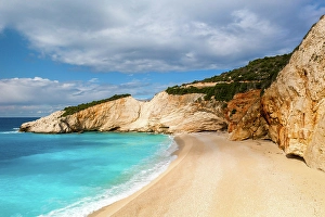 Porto Prints: Porto Katsiki drone aerial view on Lefkada island, Ionian Islands, Greek Islands, Greece
