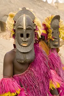 Identity Prints: Portrait of masked ceremonial Dogon dancers near Sangha, Bandiagara escarpment