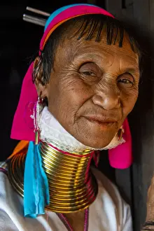 Females Prints: Portrait of a Padaung woman (Giraffe woman) (Long-necked woman), Loikaw area, Panpet