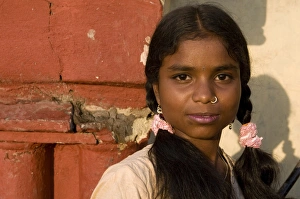 Girls Prints: Portrait of shy girl, Kali Temple, Kolkata, India, Asia