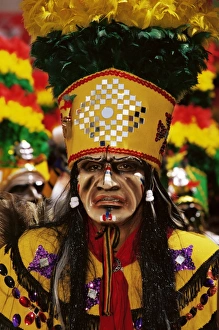 Disguise Prints: Portrait of a Tobas warrior, the Devil dance (La Diablada), carnival, Oruro