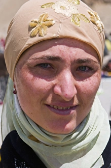 Human Face Prints: Portrait of young woman with headscarf, Ishkashim, Tajikistan, Central Asia, Asia