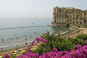 Southern Italy Prints: Posillipo's Beach and the Villa Donn'Anna, Naples, Campania region, Italy, Europe