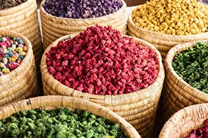 Choice Prints: Pot pourri in spice market (Rahba Kedima Square) in the souks of Marrakech, Morocco