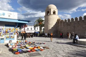 Sousse Prints: Pottery shop display outside the Great Mosque, Place de la Grande Mosque