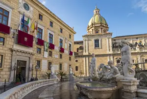 Balustrade Prints: The Praetorian Fountain (Fontana Pretoria) and San Giuseppe dei Padri Teatini Church