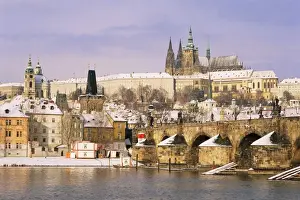 Mala Strana Prints: Prague Castle, Charles Bridge, Vltava River and suburb of Mala Strana, Prague