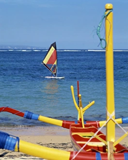 Wind Surfer Prints: Prahu boat and windsurfer