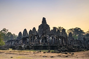 Ancient Culture Prints: Prasat Bayon temple ruins at sunrise