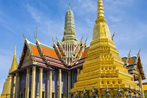 Gold Colour Prints: Prasat Phra Thep Bidon and Golden Stupa at Temple of the Emerald Buddha (Wat Phra Kaew)