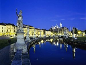 Padua Prints: Prato della Valle and Santa Giustina at night, Padua, Veneto, Italy, Europe