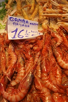Pile Prints: Prawns in Mercado Central (Central Market), Valencia, Spain, Europe