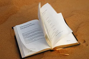 Images Dated 3rd May 2008: Prayer book on sand, Dubai, United Arab Emirates, Middle East