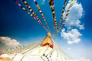 Top Section Gallery: Prayer flags and Buddhist stupa at Bouddha (Boudhanath), UNESCO World Heritage Site