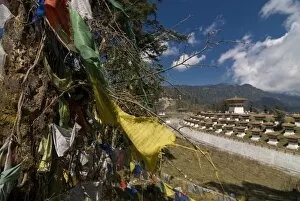 Images Dated 8th April 2009: Prayer flags on top of the Dochu La mountain pass, Bhutan