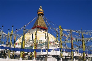 Bodhnath Prints: Prayer flags around the dome of one of the world s