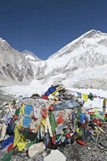 Sign Collection: Prayer flags at the Everest Base Camp sign, Solu Khumbu Everest Region