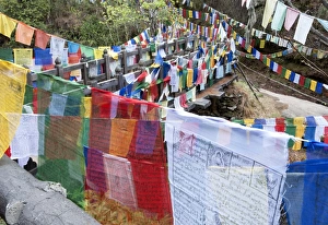 Bhutan Prints: Prayer flags at Mebar Tsho, The Burning Lake, where Pema Lingpa is said to have held