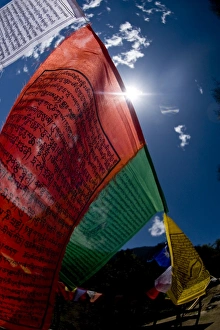 Images Dated 18th May 2009: Prayer flags near Thimpu, Bhutan, Asia