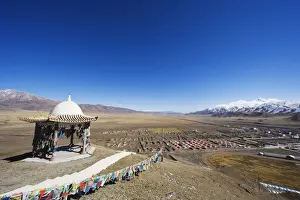 Clothing Prints: Prayer flags and sacred site overlooking the town of Bayanbulak, Xinjiang Province