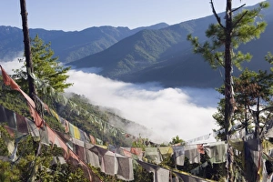 Images Dated 30th September 2009: Prayer flags above Thimphu, Bhutan, Asia