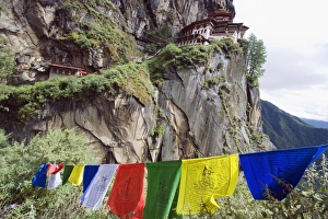 Prayer flags at the Tigers Nest (Taktsang Goemba), Paro Valley, Bhutan, Asia Prayer flags at the Tigers Nest (Taktsang Goemba), Paro Valley, Bhutan, Asia