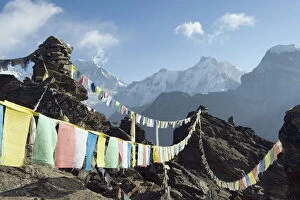 Images Dated 28th March 2010: Prayer flags, view from Gokyo Ri, 5483m, Gokyo, Solu Khumbu Everest Region
