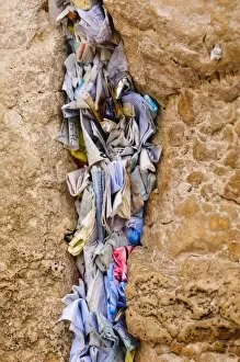 Prayer papers stuffed into the Western Wall, Jerusalem, Israel, Middle East