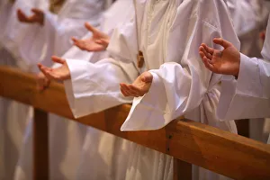 Annecy Prints: Prayer during profession of faith, Annecy, Haute Savoie, France, Europe
