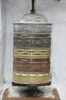 Spinning Prints: Prayer wheels, Bodhnath Stupa, Kathmandu, Nepal, Asia