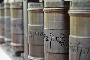 Prayer Wheels Prints: Prayer wheels in Dhagpo Kagyu Ling Tibetan Buddhist monastery, Saint-Leon sur Vezere