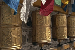 Prayer Drums Prints: Prayer wheels in Lhasa, Tibet, China, Asia