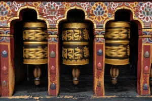 Meditation Prints: Prayer wheels spinning in Changangkha Lhakhang Temple