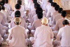 Ceremonial Prints: Praying devout women, ceremonial midday prayer, Cao Dai Holy See Temple, Tay Ninh