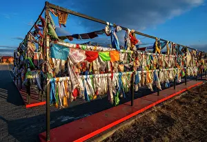 Rituals Prints: Praying flags adorn the main Buddhist monastery Thubten Shedrub Ling in Kyzyl