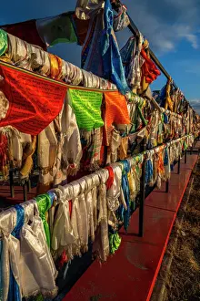 Rituals Prints: Praying flags fluttering at Thubten Shedrub Ling monastery in Kyzyl